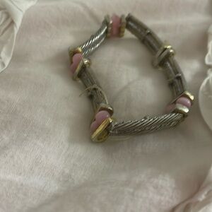 Beaded bracelet light pink fake chrome plated